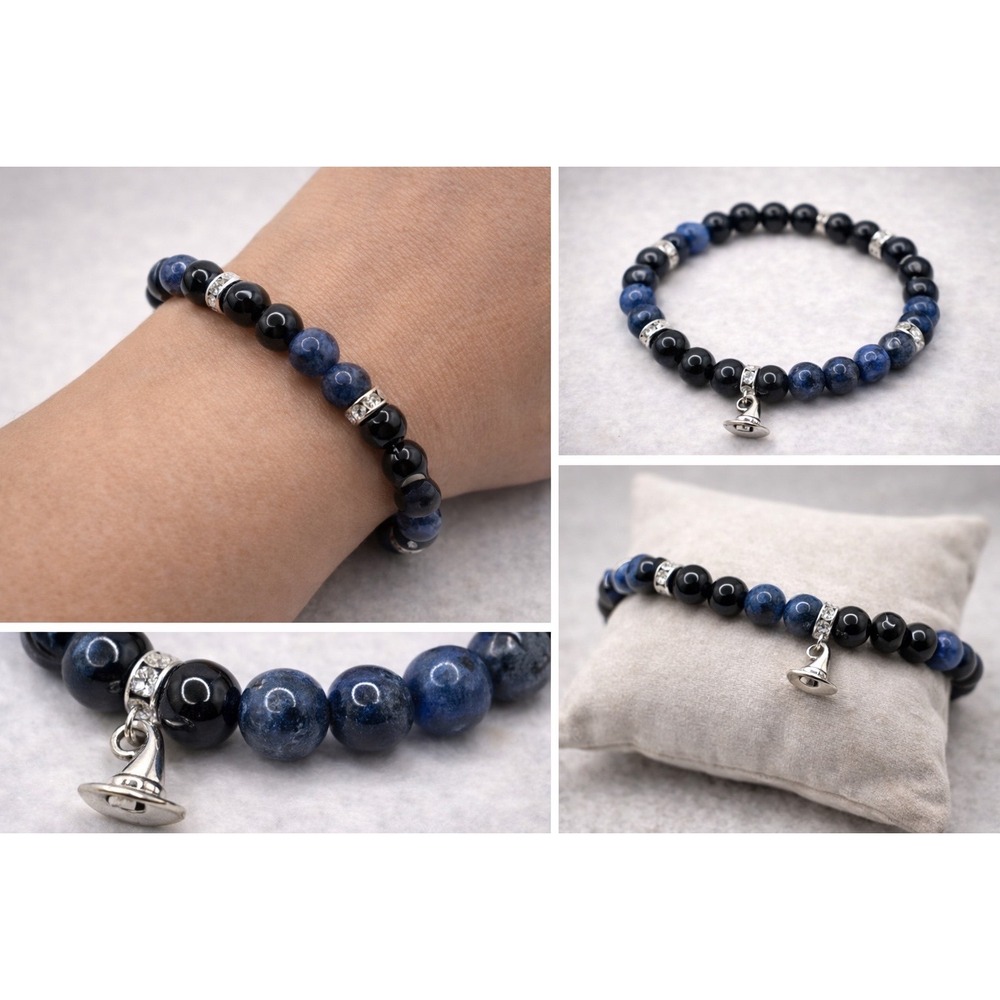 Dumortierite Black Tourmaline Bracelet‎ Witch Hat Charm Witchy Boho Apothecary